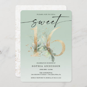 Watercolor Greenery Gold Sweet 16 Geburtstag Einla Einladung