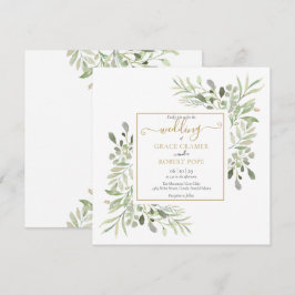 Watercolor Greenery Goldene geometrische SkriptWed Einladung