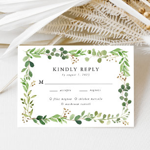 Watercolor Greenery Hochzeitsmenüwahl RSVP Karte