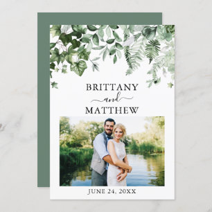 Watercolor Greenery Ivy Ferns Sage Green Foto Save The Date