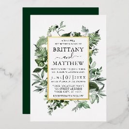 Watercolor Greenery Ivy Ferns Sage Wedding Gold Folieneinladung