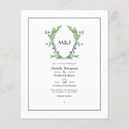 Watercolor Greenery Laurel Wappen Monogram Wedding Flyer
