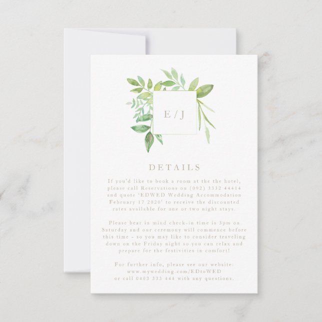 Watercolor Greenery Leaf Wreath RSVP Karte (Vorderseite)