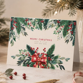 Watercolor greenery Merry Christmas Karte