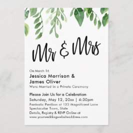 Watercolor Greenery Mr & Mrs Post-Wedding Party Einladung