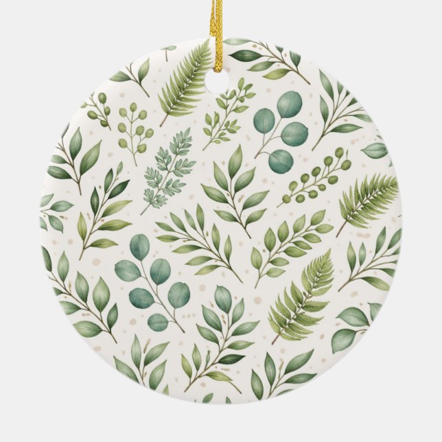 Watercolor Greenery Pattern | Botanical Leaves  Keramik Ornament (Hinten)