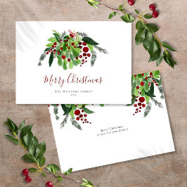 Watercolor Greenery Red Berries Script Weihnachten