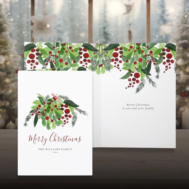 Watercolor Greenery Red Berries Weihnachten (Watercolor Greenery Red Berries Christmas Holiday Card)