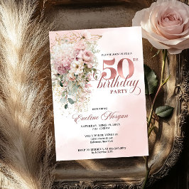 Watercolor Greenery Rose Gold 50th Birthday Invite Einladung