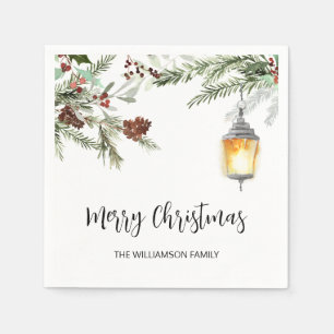 Watercolor Greenery Script Frohe Weihnachten Serviette