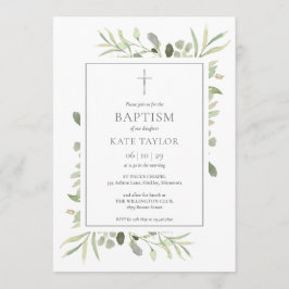 Watercolor Greenery Taufe Christening Einladung