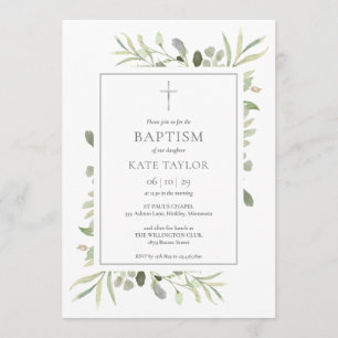Watercolor Greenery Taufe Christening Einladung
