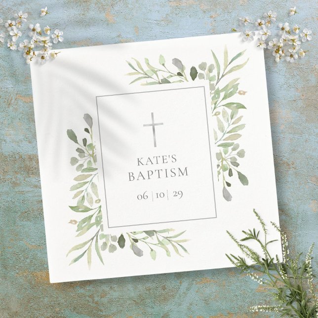 Watercolor Greenery Taufe Christening Serviette (Watercolor Greenery Baptism Christening Napkins)