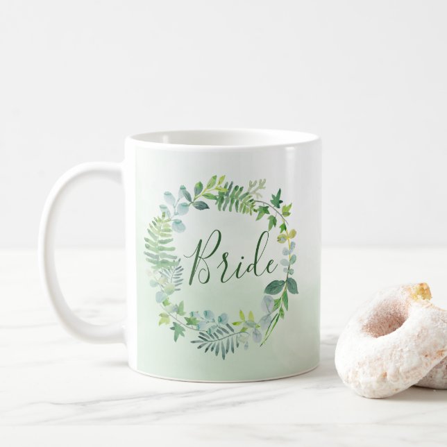 Watercolor Greenery Wreath Bride Kaffeetasse (Mit Donut)