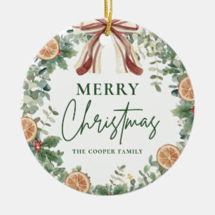 Watercolor Greenery Wreath Individuelle Name Weihn Keramik Ornament