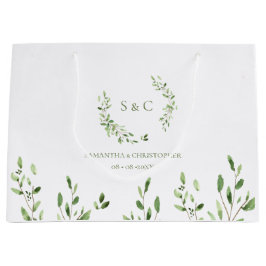 Watercolor Greenery Wreath monogram wedding Große Geschenktüte