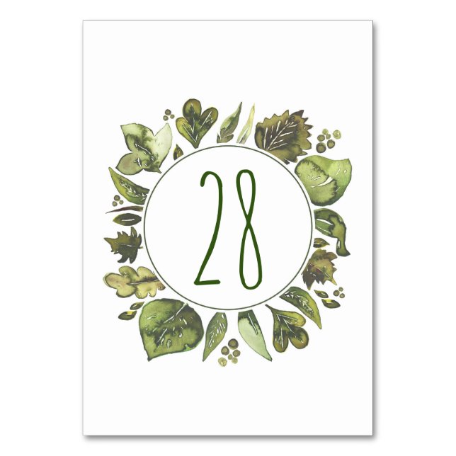Watercolor Greenery Wreath Wedding Tischnummern (Vorderseite)