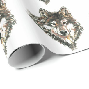 Watercolor Grey Wolf Head or Logo Geschenkpapier