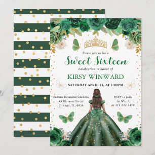 Watercolor Grün & Gold Prinzessin Sweet 16 Einladung