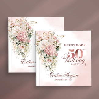Watercolor-Grün-Roségold 50. Geburtstagsschild Gästebuch