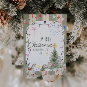 Watercolor Grün Streifen Süße Frohe Weihnachten