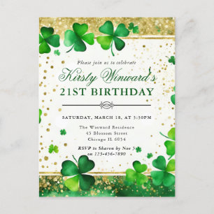 Watercolor Grün und Gold Shamrock 21. Geburtstag Postkarte