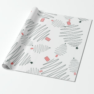 Watercolor Grün und Rote Weihnachtsbäume Geschenkpapier