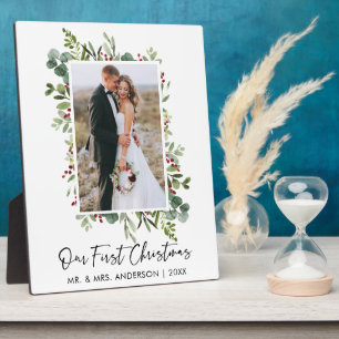 Watercolor-Grün-Weihnachts-Beeren-Foto Fotoplatte
