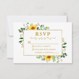 Watercolor Grüne Sonnenblumen Hochzeit Gold RSVP Karte