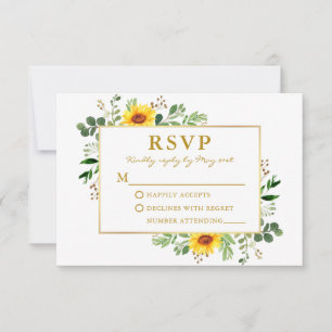 Watercolor Grüne Sonnenblumen Hochzeit Gold RSVP Karte