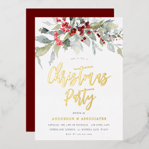 Watercolor Grüne Urlaub Weihnachten Party Gold Folieneinladung