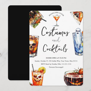 Watercolor Gruselige Kostüme und Cocktails Hallowe Einladung