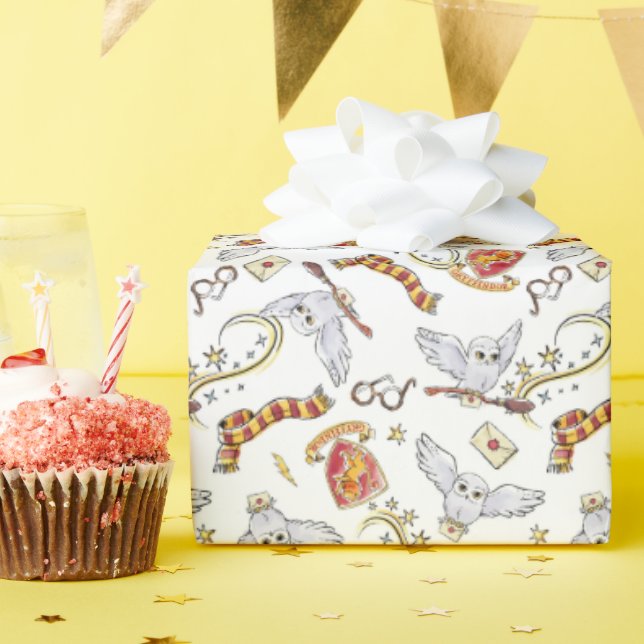 Watercolor GRYFFINDOR™ Hedwig-Muster Geschenkpapier (Geburtstagsparty)