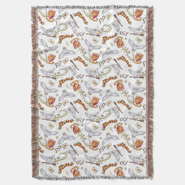 Watercolor GRYFFINDOR™ Hedwig Pattern Decke (Vorderseite Vertikal)