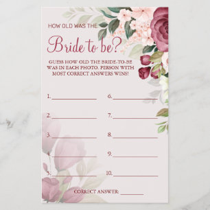 Watercolor Guess wie alt war "She Dusche" Spielkar Flyer