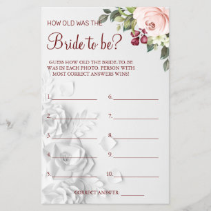 Watercolor Guess wie alt war "She Dusche" Spielkar Flyer