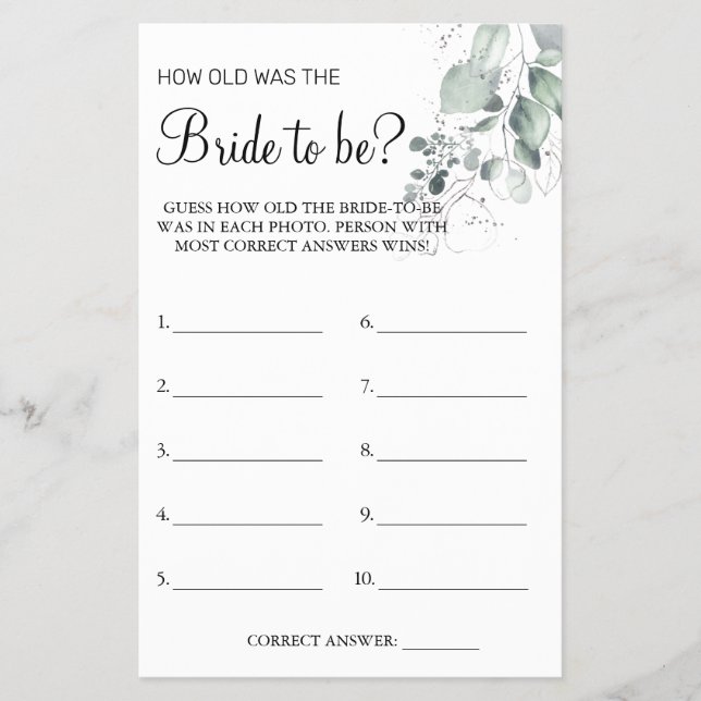 Watercolor Guess wie alt war "She Dusche" Spielkar Flyer (Vorne)