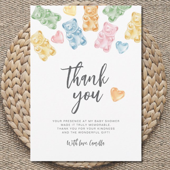 Watercolor Gummy Bears Baby Shower Dankeskarte (Von Creator hochgeladen)