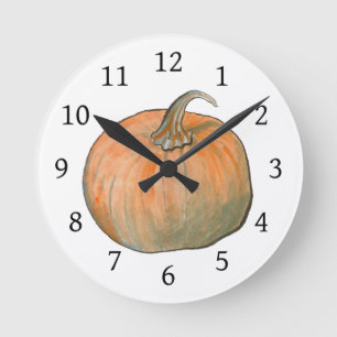 Watercolor Halloween Harvest Pumpkin Runde Wanduhr