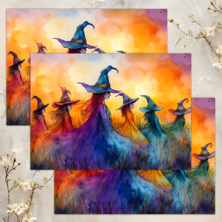 WATERCOLOR HALLOWEEN WITCHES DECOUPAY SEIDENPAPIER