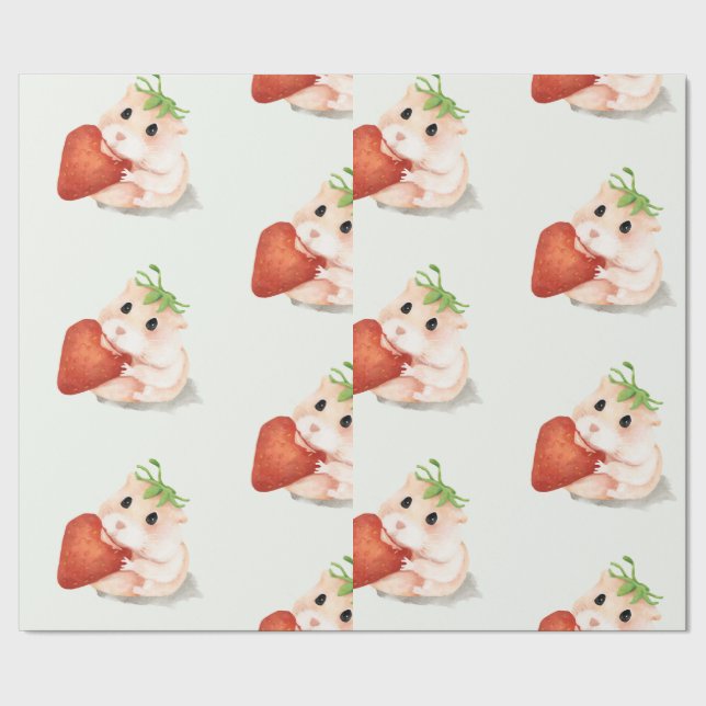 WATERCOLOR HAMSTER MIT STRASSBERRY WRAPPAPIER GESCHENKPAPIER (Saum)