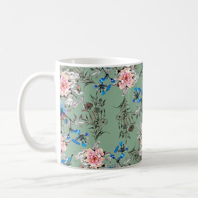 Watercolor hand drawn seamless pattern with beauti kaffeetasse (Links)