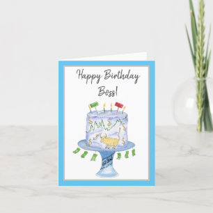 Watercolor Happy Birthday Boss Stock Market Cake Karte
