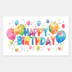 Watercolor Happy Birthday Rechteckiger Aufkleber