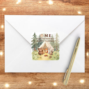Watercolor Happy Camper 1. Geburtstag Quadratischer Aufkleber