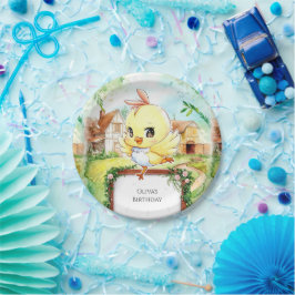 Watercolor Happy Chicken Geburtstag Pappteller