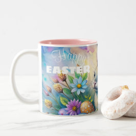 Watercolor Happy Easter Rabbit Zweifarbige Tasse