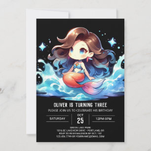 Watercolor Happy Mermaid Birthday Einladung