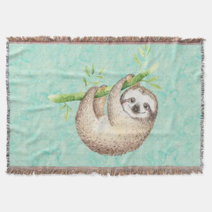 Watercolor Happy Sloth Decke