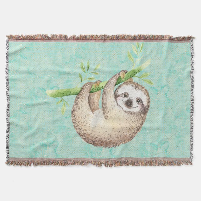 Watercolor Happy Sloth Decke (Vorderseite)